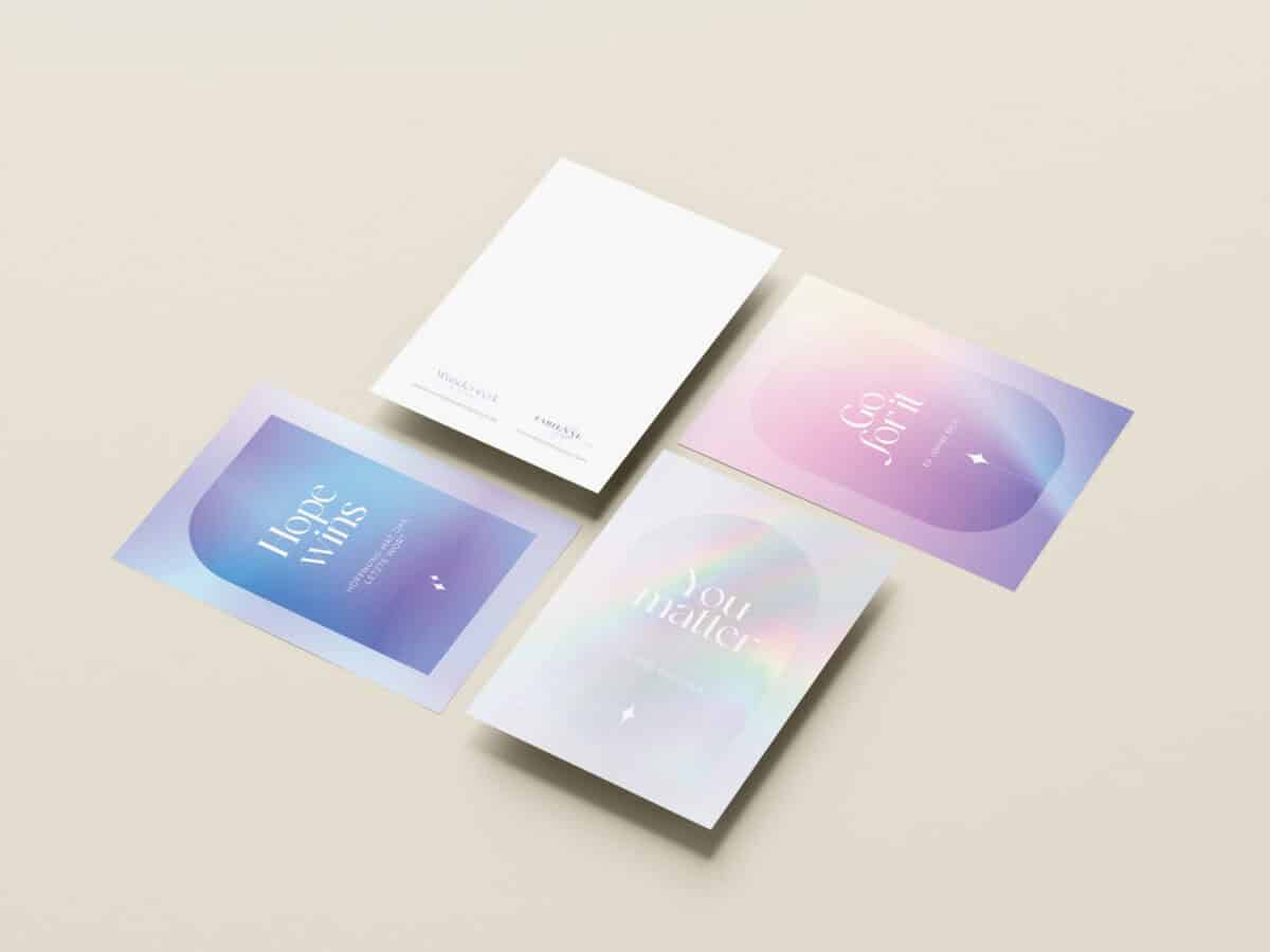 Wunderwerk by Luisa Postkarten-Set mit inspirierenden Sprüchen in Pastellfarben.