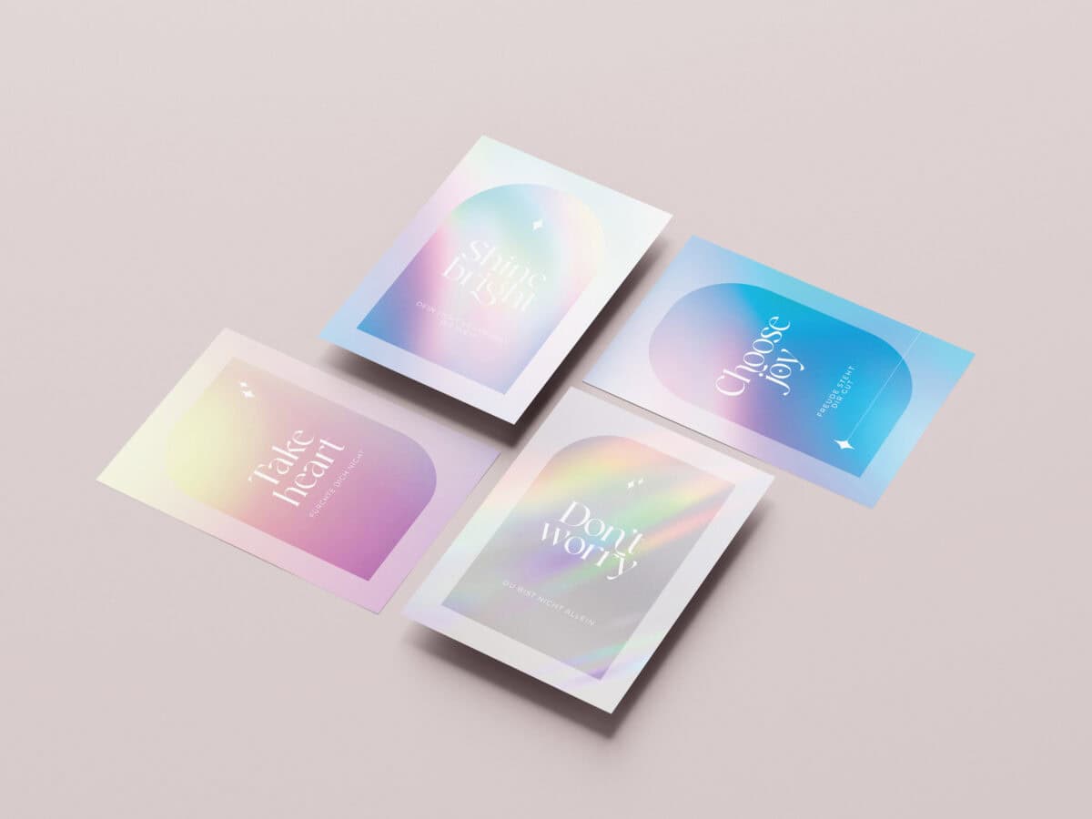 Wunderwerk Postkarten-Set mit inspirierenden Sprüchen in Pastellfarben.